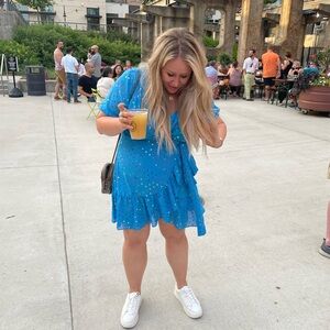 Never Fully Dressed Blue Polka Dot Mini Dress